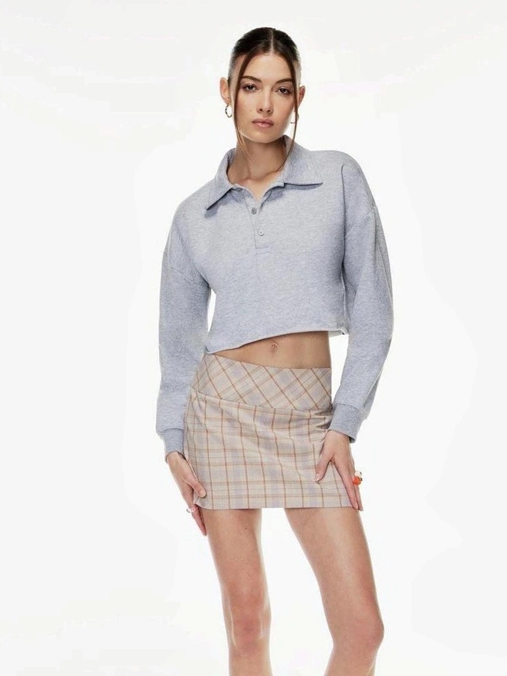 ARITZIA Sunday Best Cropped Polo Sweatshirt - Gray SIZE SMALL
